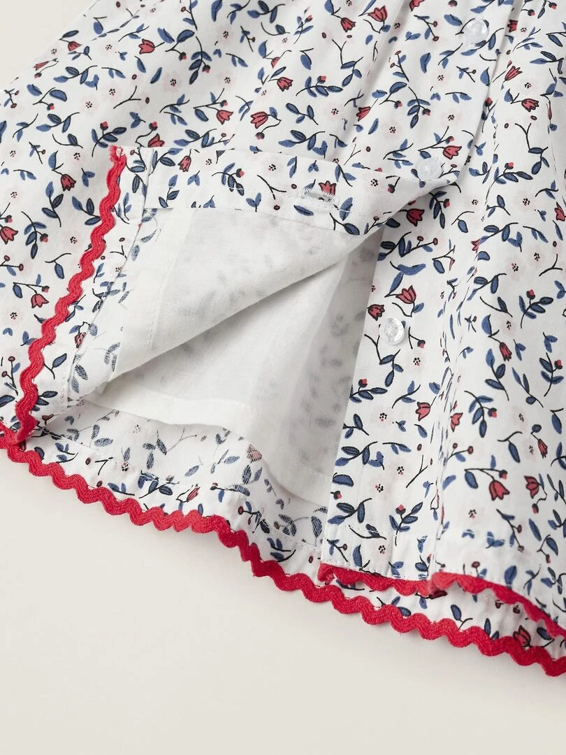 Robe en coton pour nouveau né 'Floral' manches courtes ATLANTIC COMPANY   Blanc