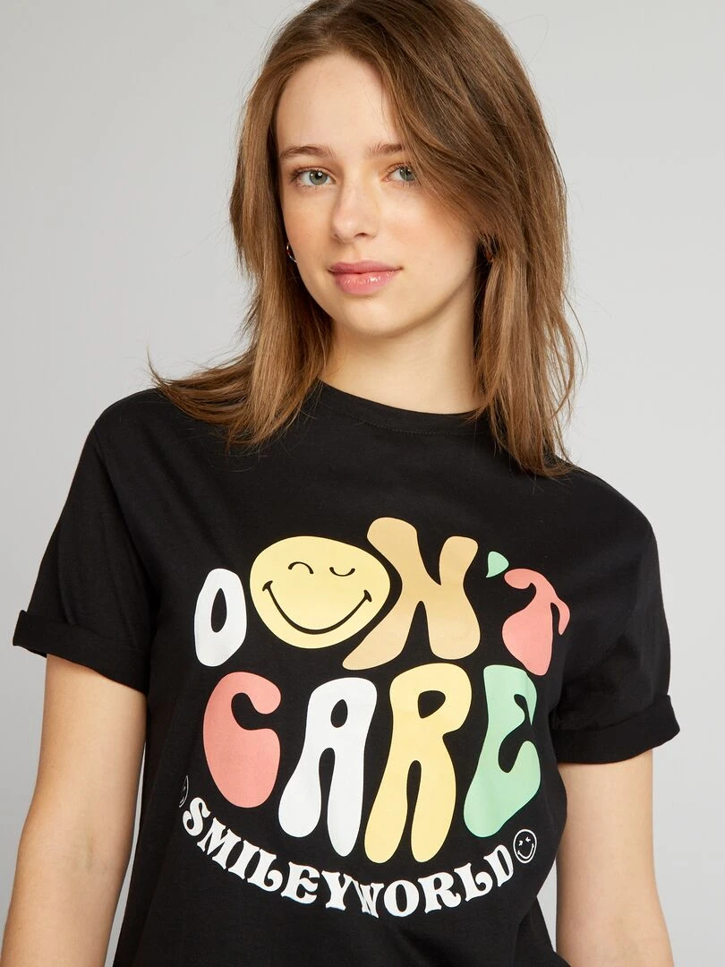 T shirt oversize à col rond 'Smiley'   noir