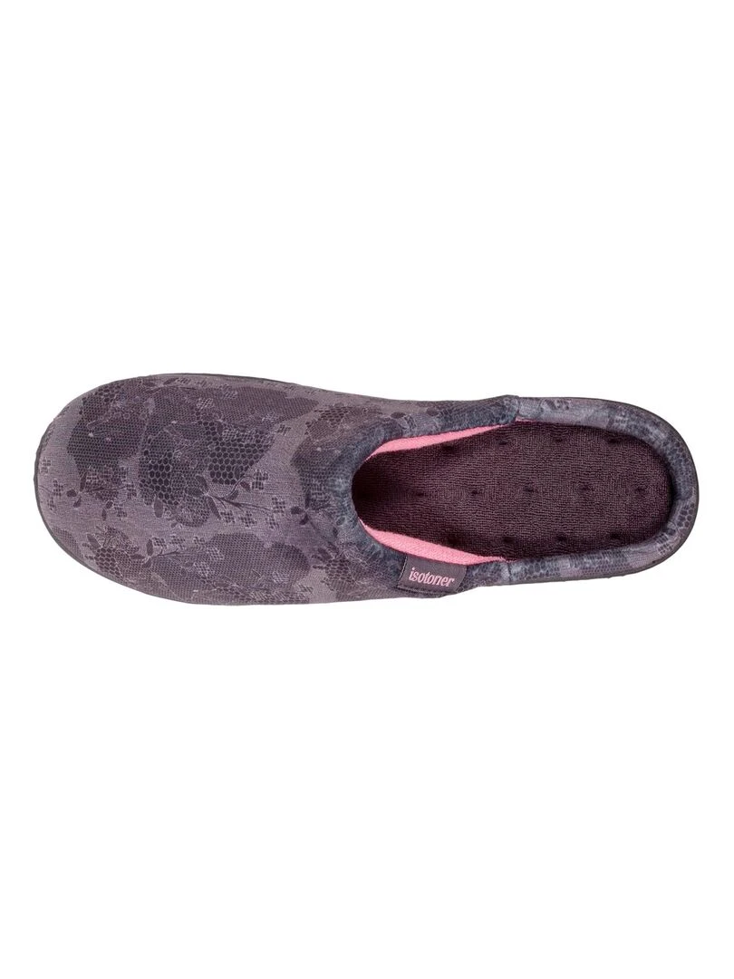 Chaussons Mules Femme Dentelle Gris