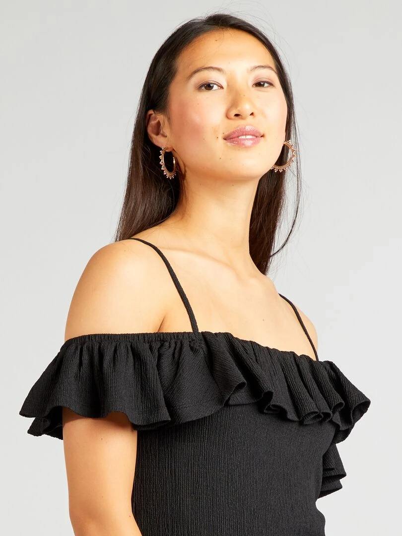 Robe à col bardot volantée noir