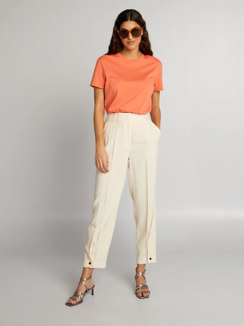 Pantalon droit à taille haute Crème