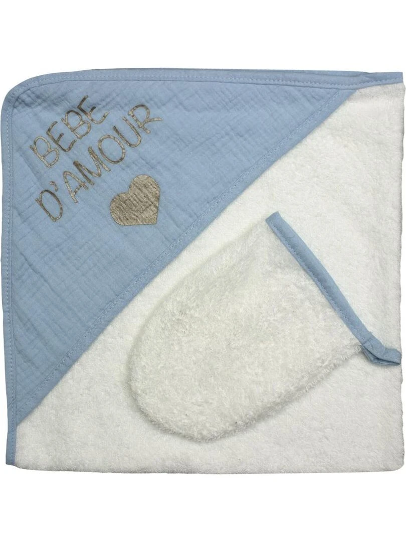 Sortie de bain + Gant "DODO" Bleu LES CHATOUNETS Bleu