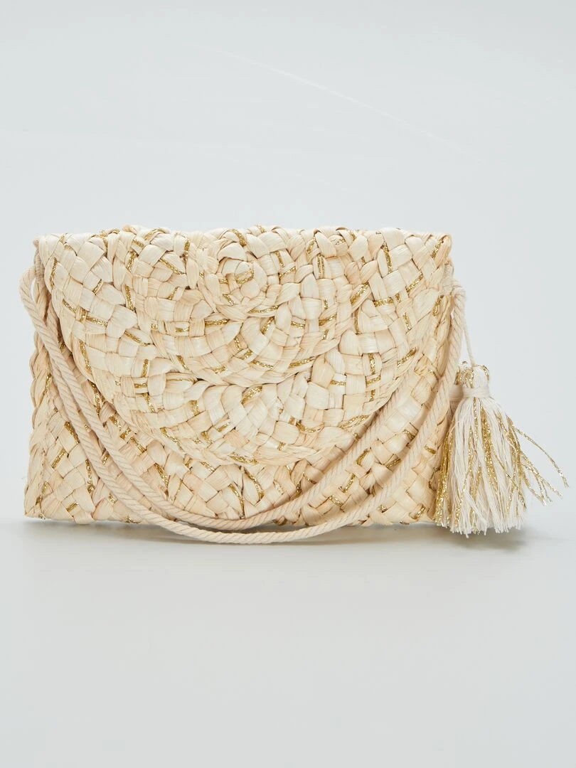 Pochette ne paille + fils brillants   Beige