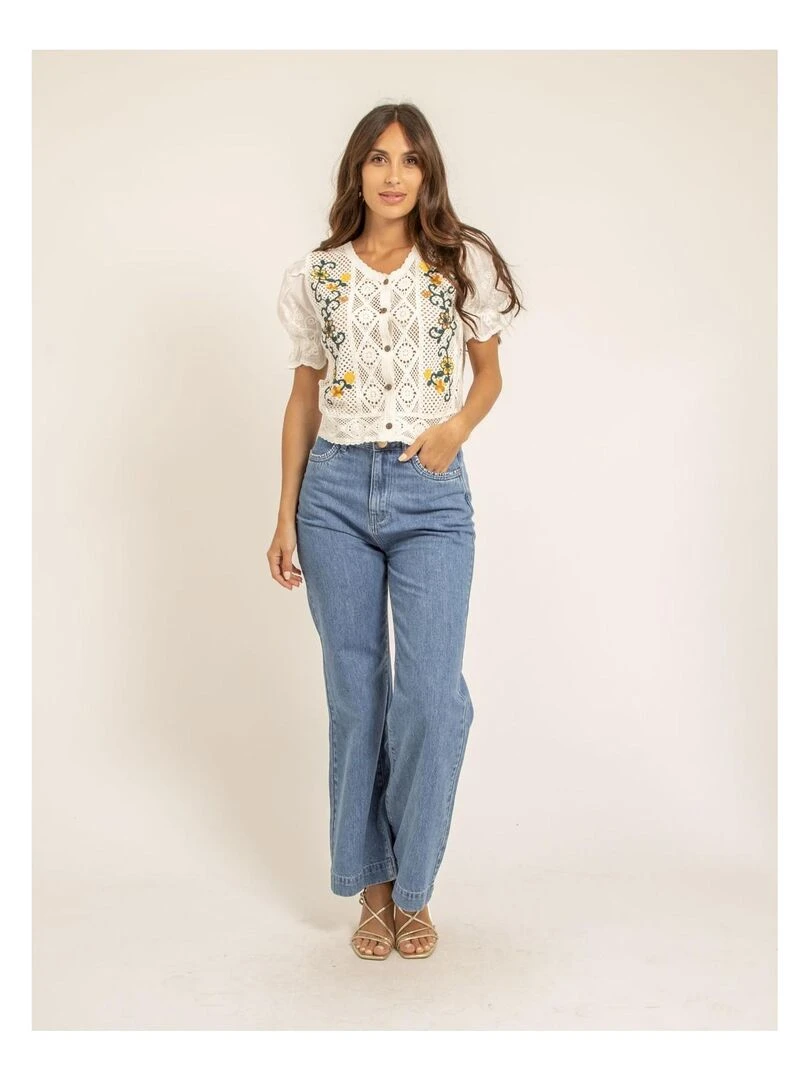 Crop top crochet FORDITA   Blanc