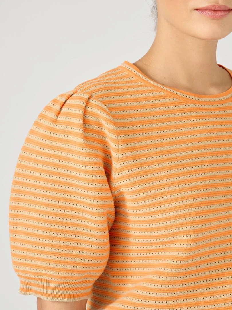 Pull rayé ajouré maille ottoman Damart Orange