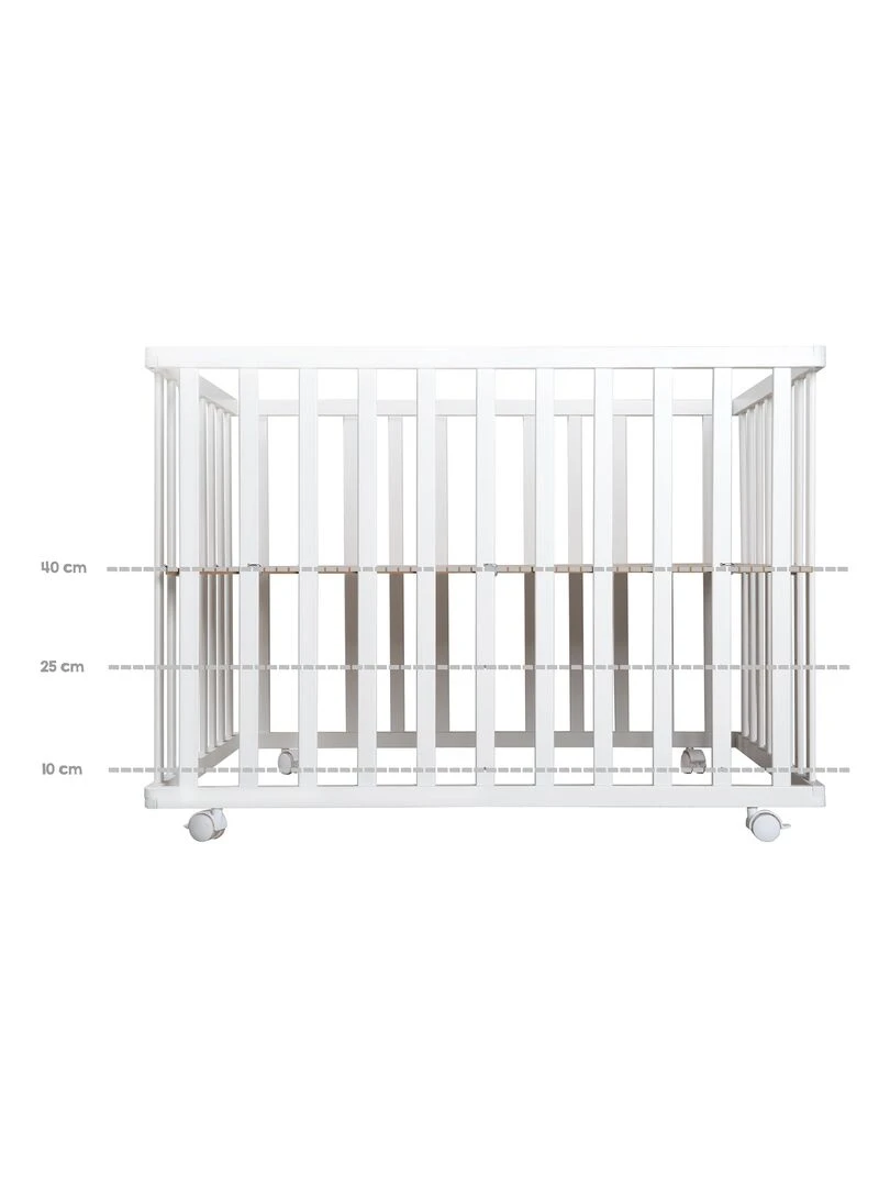 ROBA Parc Bébé en Bois 75x100 "Fox & Bunny" + Tapis de Parc Bébé et Roues à Freins   Blanc   Blanc