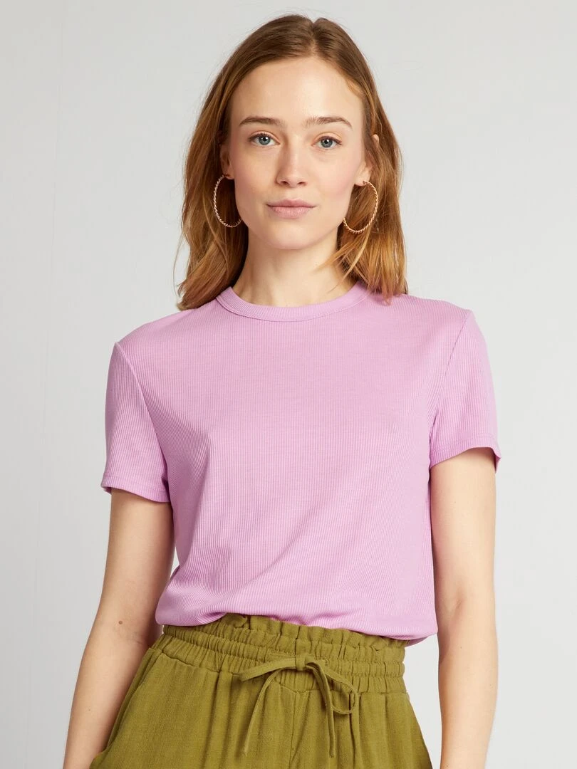 Tee shirt en maille côtelé Rose