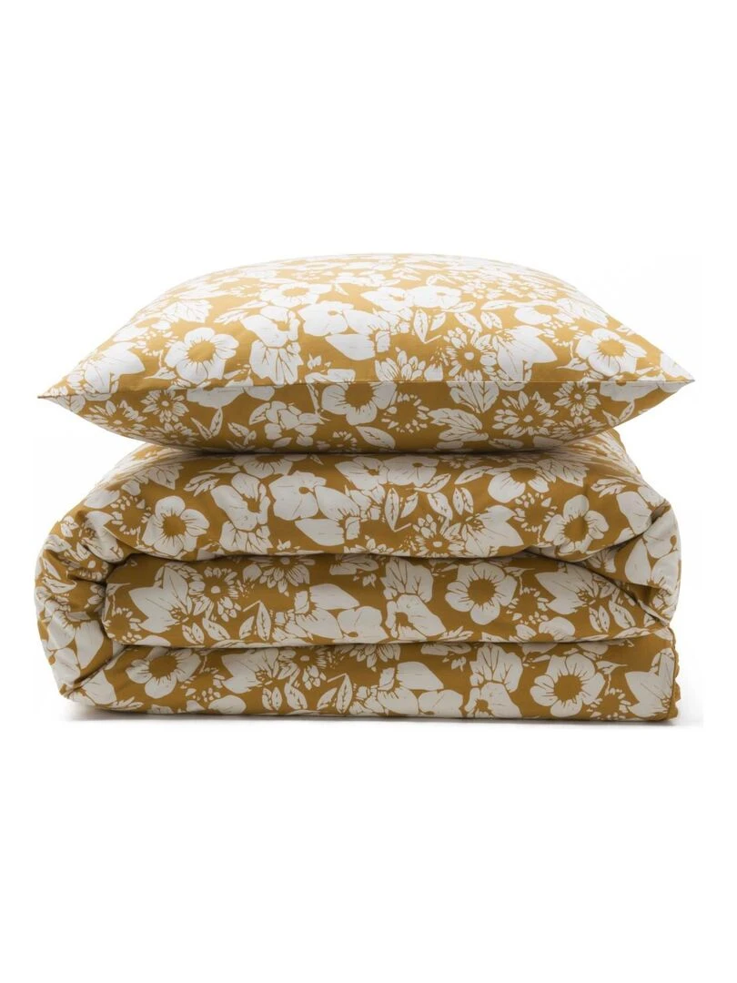 Future Home   Parure de lit 2 personnes en coton 57 fils imprimé miel   Jaune