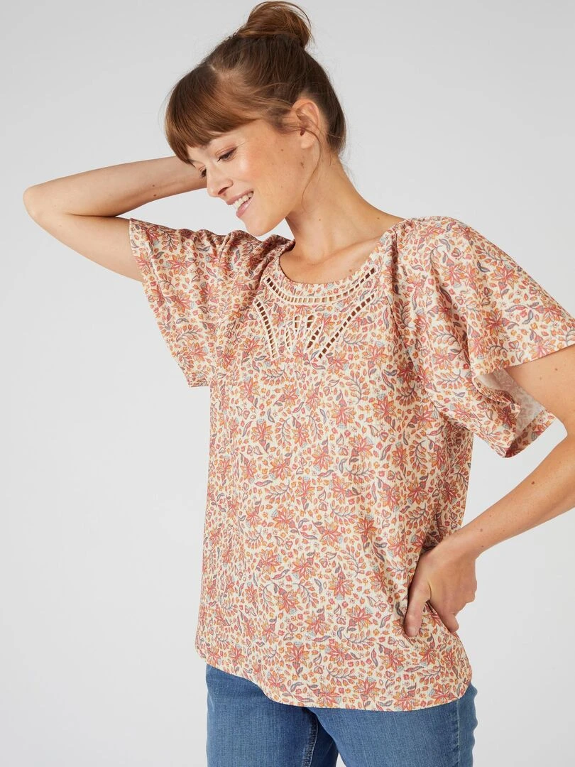 Tee shirt maille souple texturée   Damart   Beige