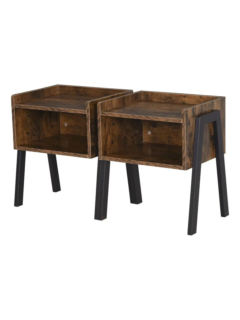 Tables de chevet style industriel lot de 2 tables de nuit Marron
