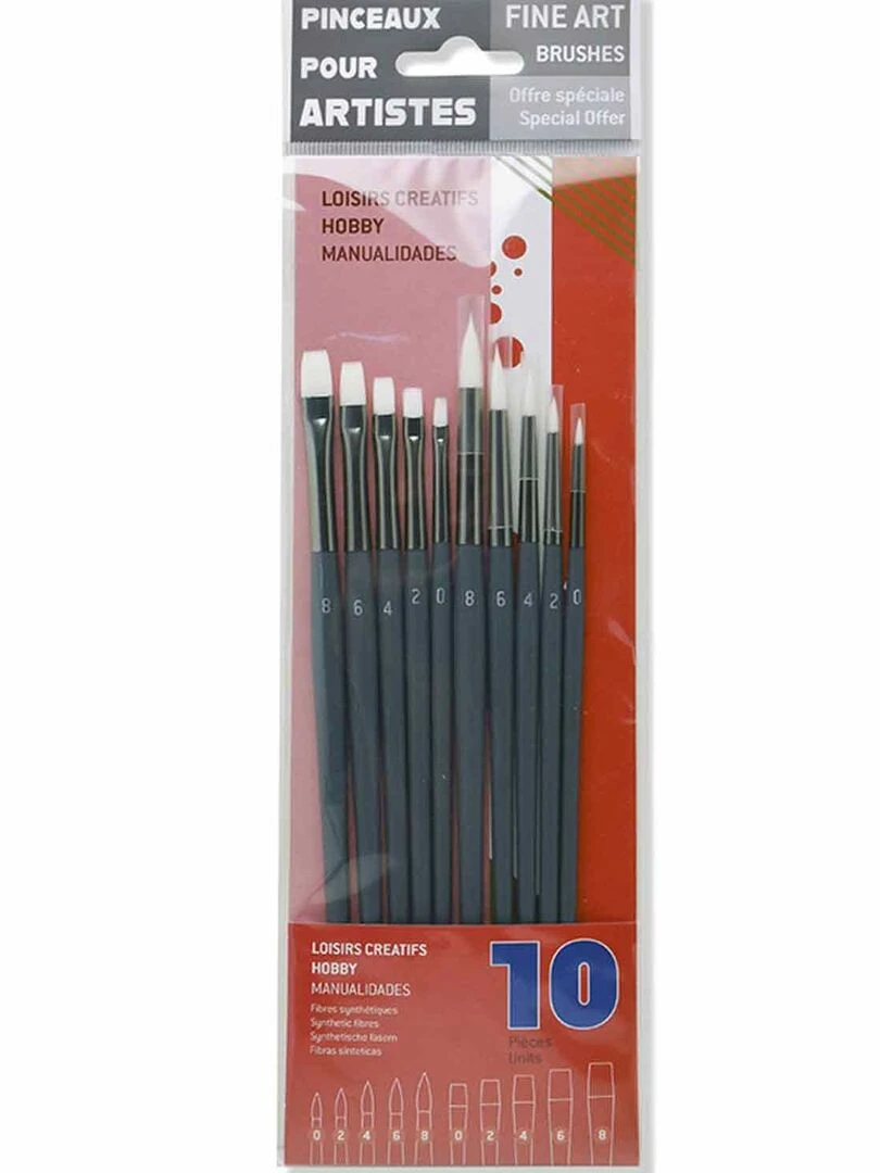 10 pinceaux synthétiques tailles 0 à 8 N/A