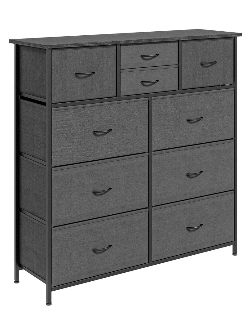 Rangement commode 10 tiroirs plateau acier MDF non tissé noir Noir