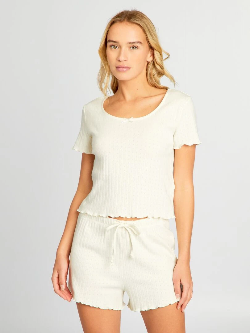 Pyjama short en maille pointelle Crème