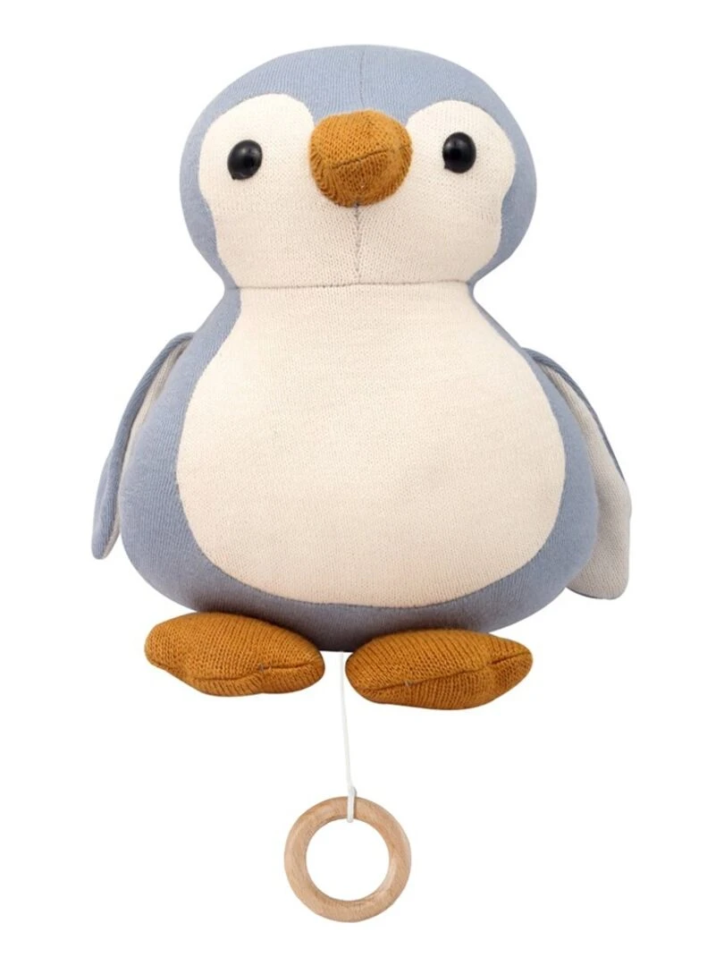 Boîte à musique en coton jersey pingouin Bleu clair