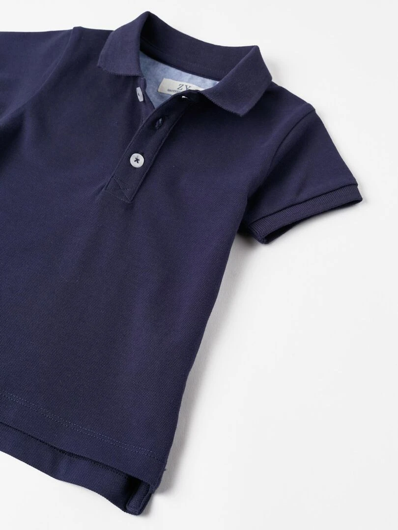 Polo à manches courtes en piqué de coton pour bébé garçon 'B&S' manches courtes BROTHERS&SISTERS   Bleu foncé