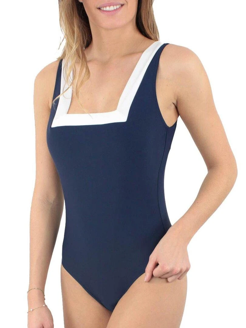 Maillot 1 pièce encolure carrée Java Bonnets B à D Bleu