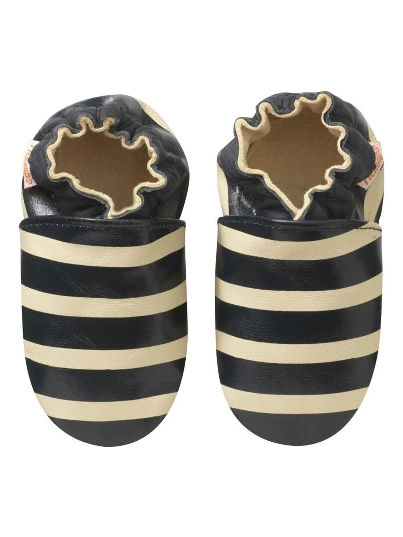 Chaussons bébé cuir souple Marcel rayé marine Bleu Bleu