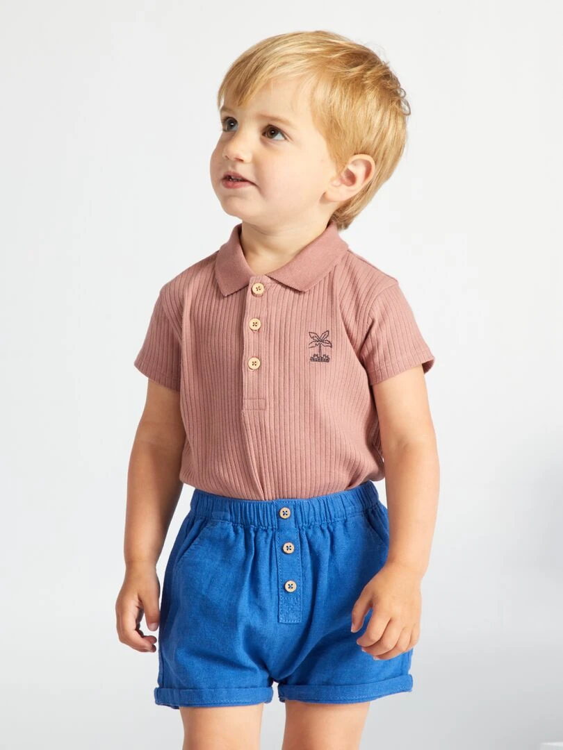 Short uni en coton et en lin Bleu
