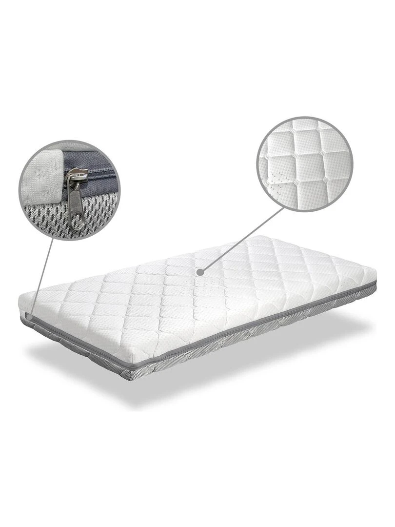 Matelas bebe BABY AIR H 11 CM Déhoussable lavable adaptable et respirant Blanc Gris