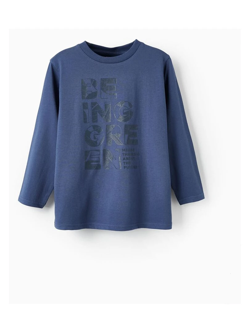 T shirt à manches longues pour garçon 'Being Green' manches longues Bleu foncé