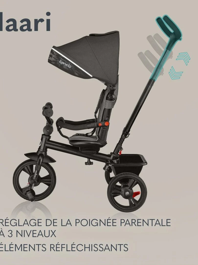 LIONELO Haari Tricycle bébé évolutif Jusqu'à 25 Kg Siège réversible Panier Sac Noir