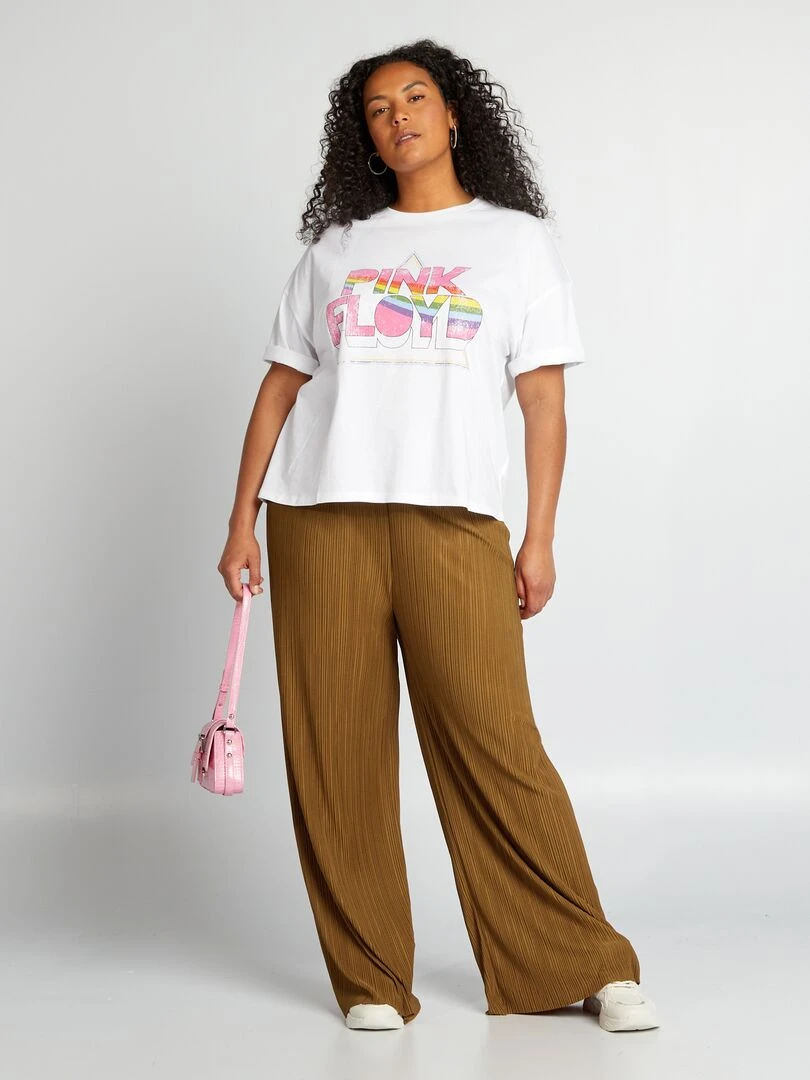 Pantalon large en maille plissée Marron