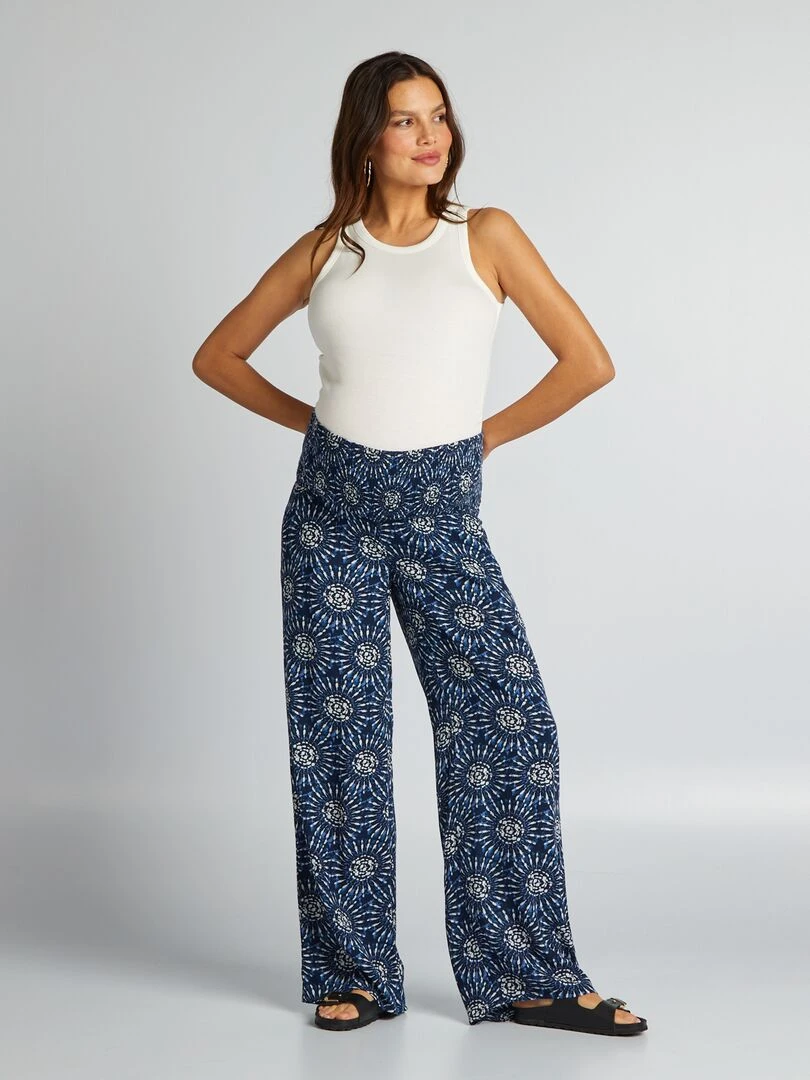 Pantalon grossesse avec base élastiquée Bleu foncé à motifs