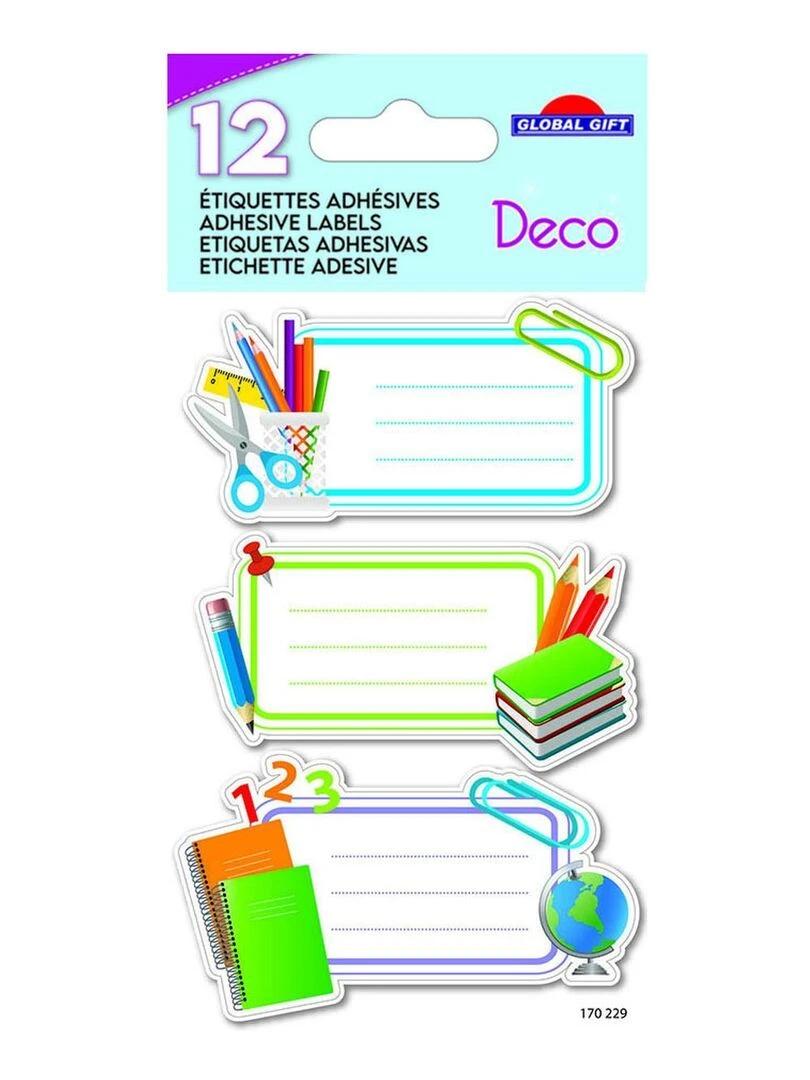 12 étiquettes adhésives scolaires Rectangle Rentrée des classes N/A