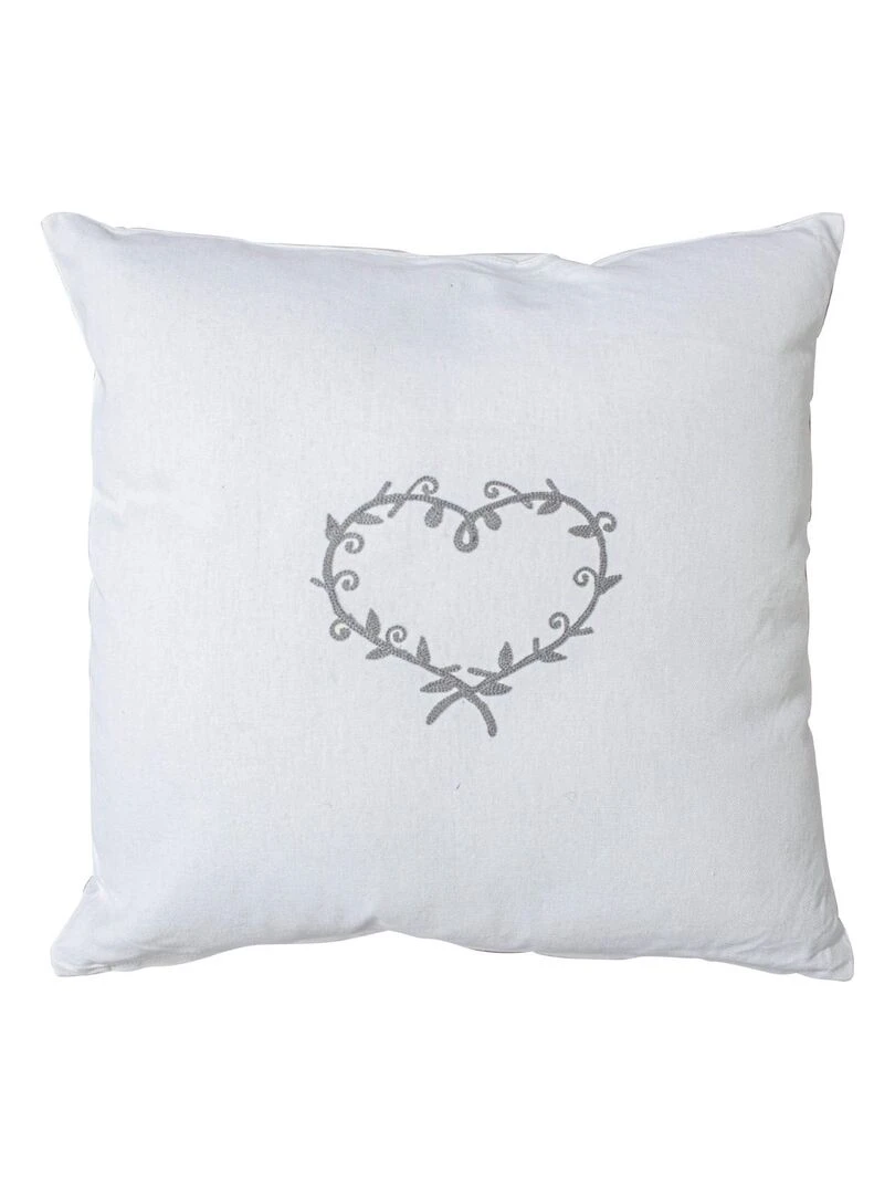 Coussin déhoussable au cœur brodé Blanc