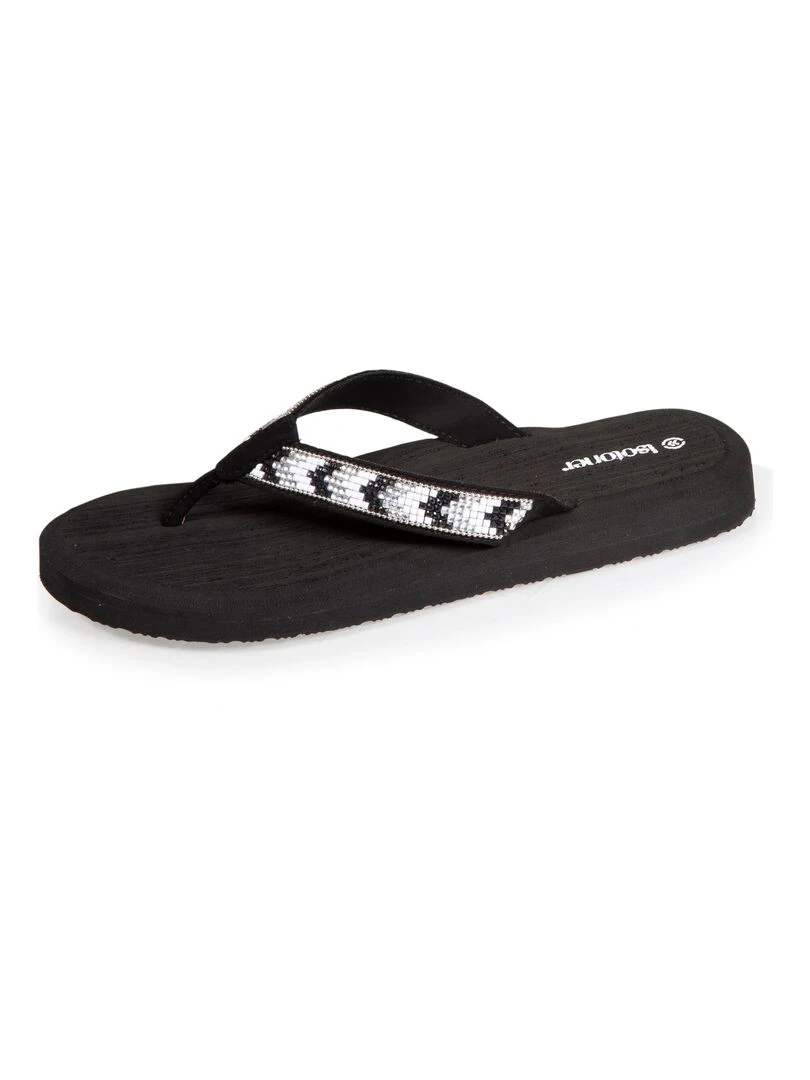 Tongs Femme unie à perles yoga confort Noir Noir