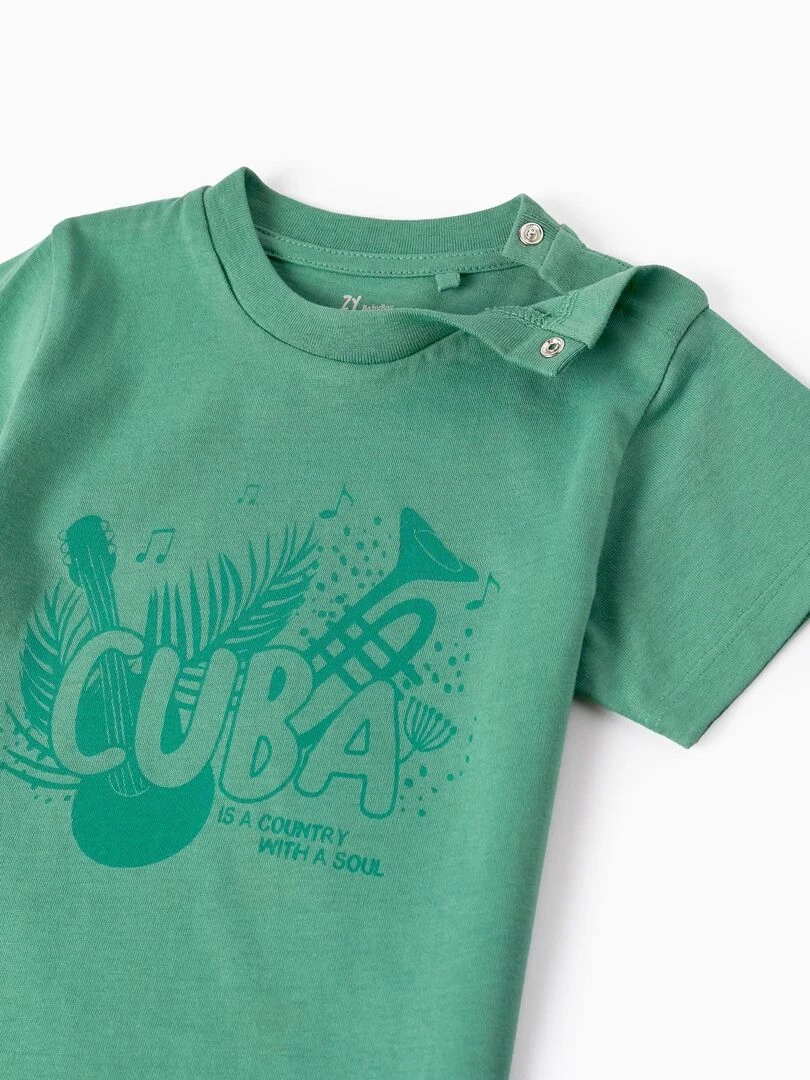 T Shirt De Coton Pour Bébé Garçon 'Cuba' manches courtes   Vert foncé