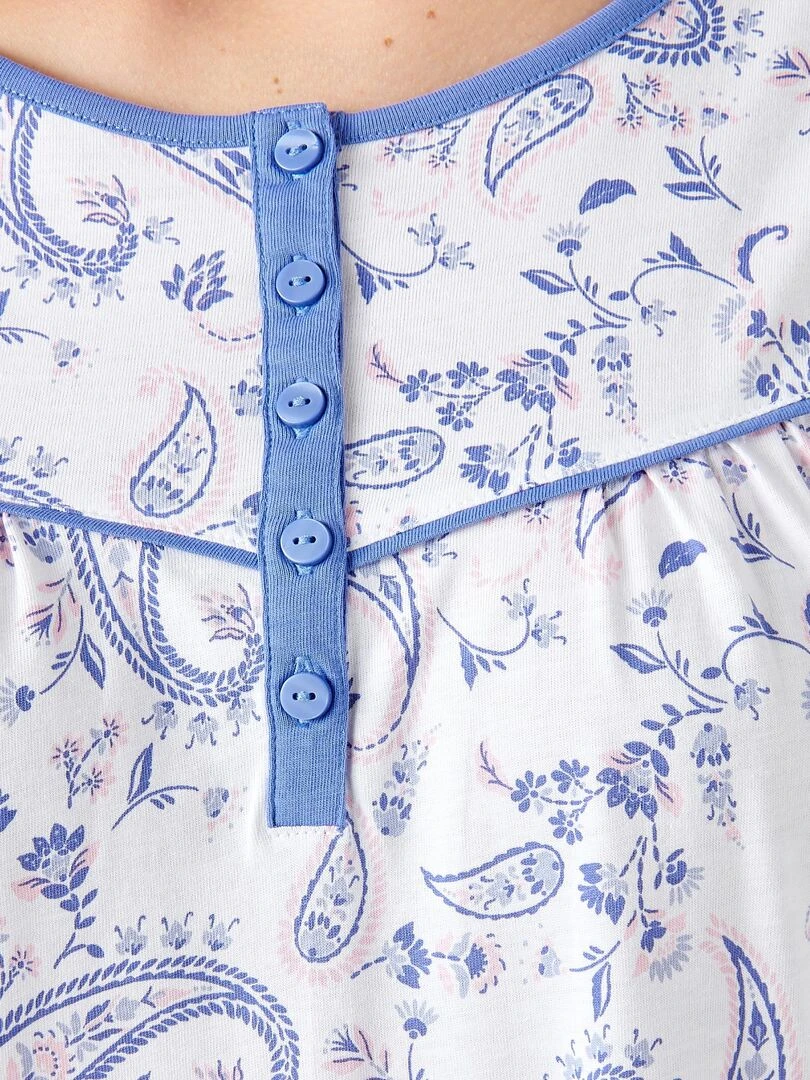 Chemise de nuit en pur coton peigné   Damart   Bleu