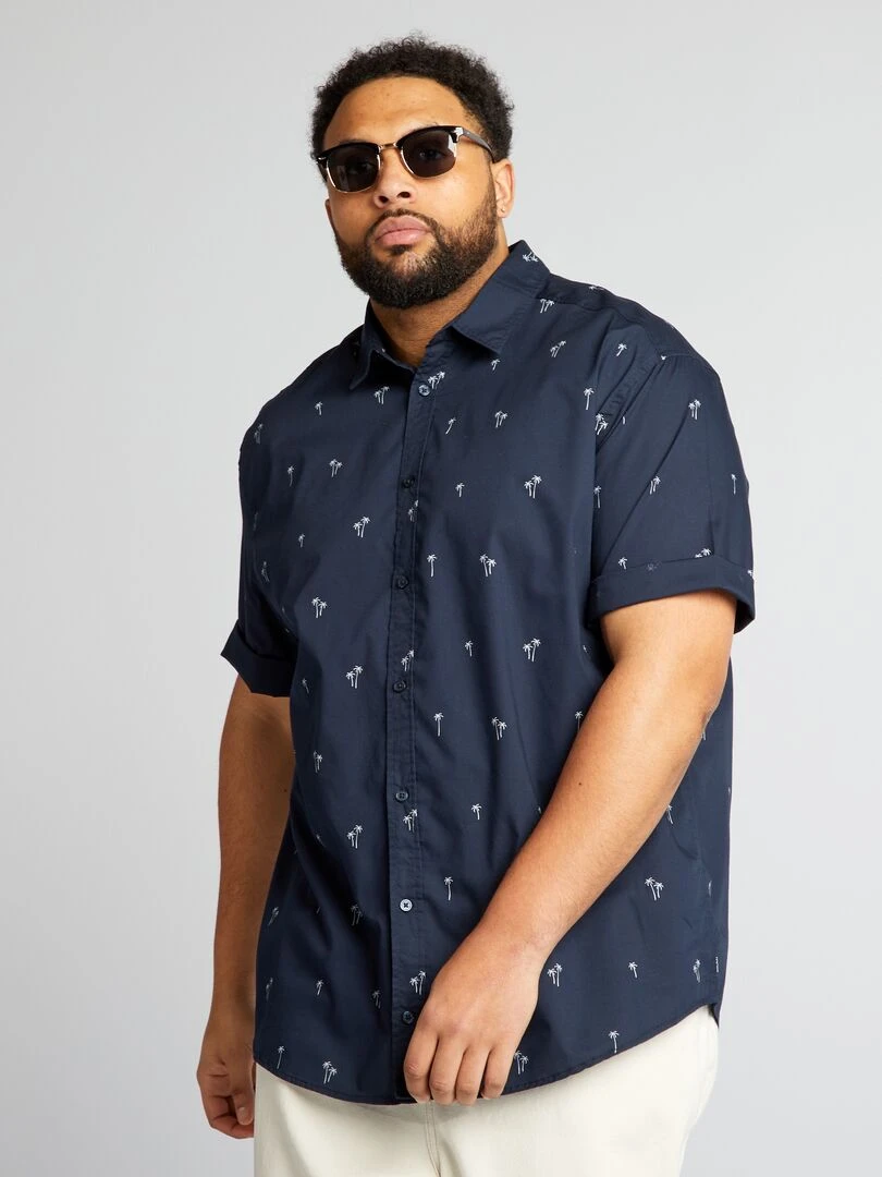 Chemise manches courtes à motif Bleu