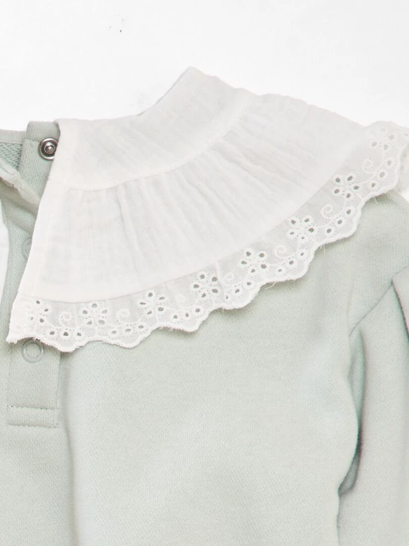 Sweat avec large col en gaze de coton + broderies   Smoke