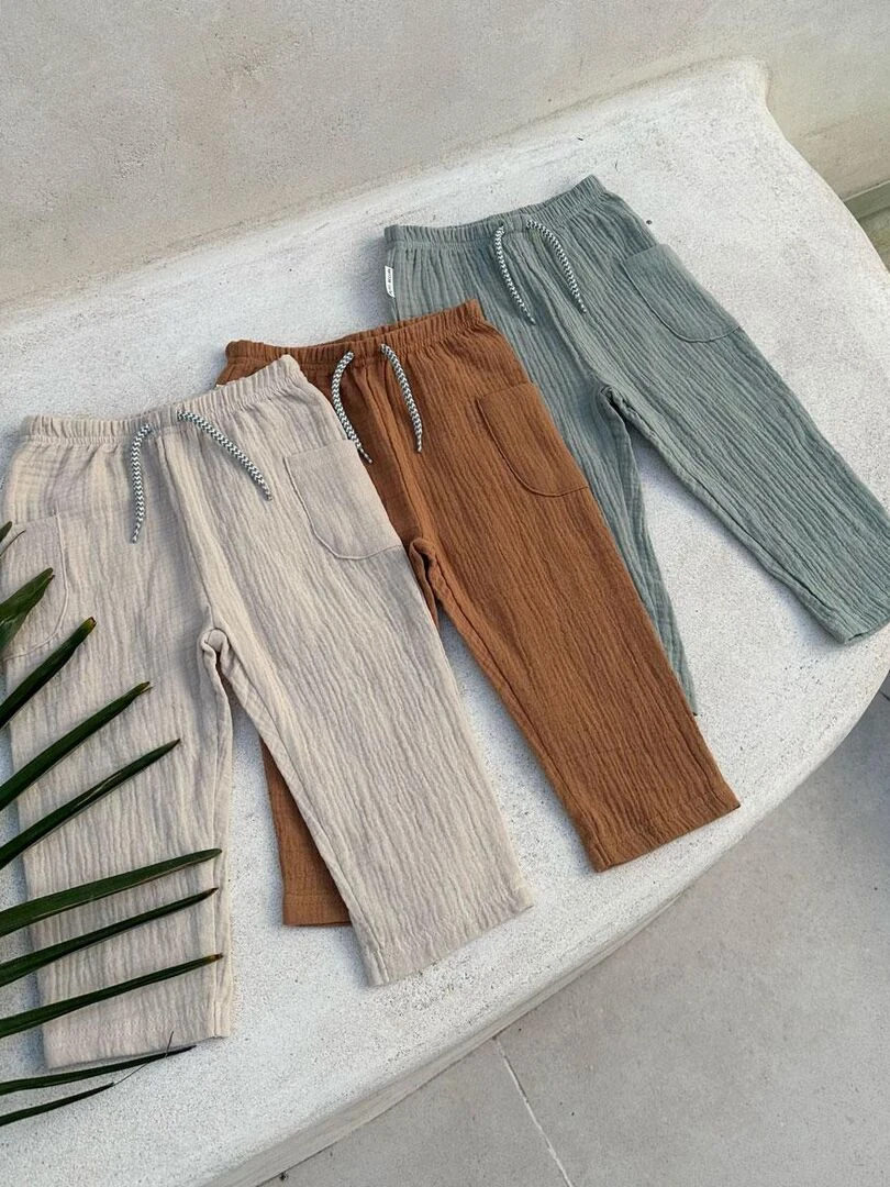 Pantalon bébé en gaze de coton camel Gao   Camel