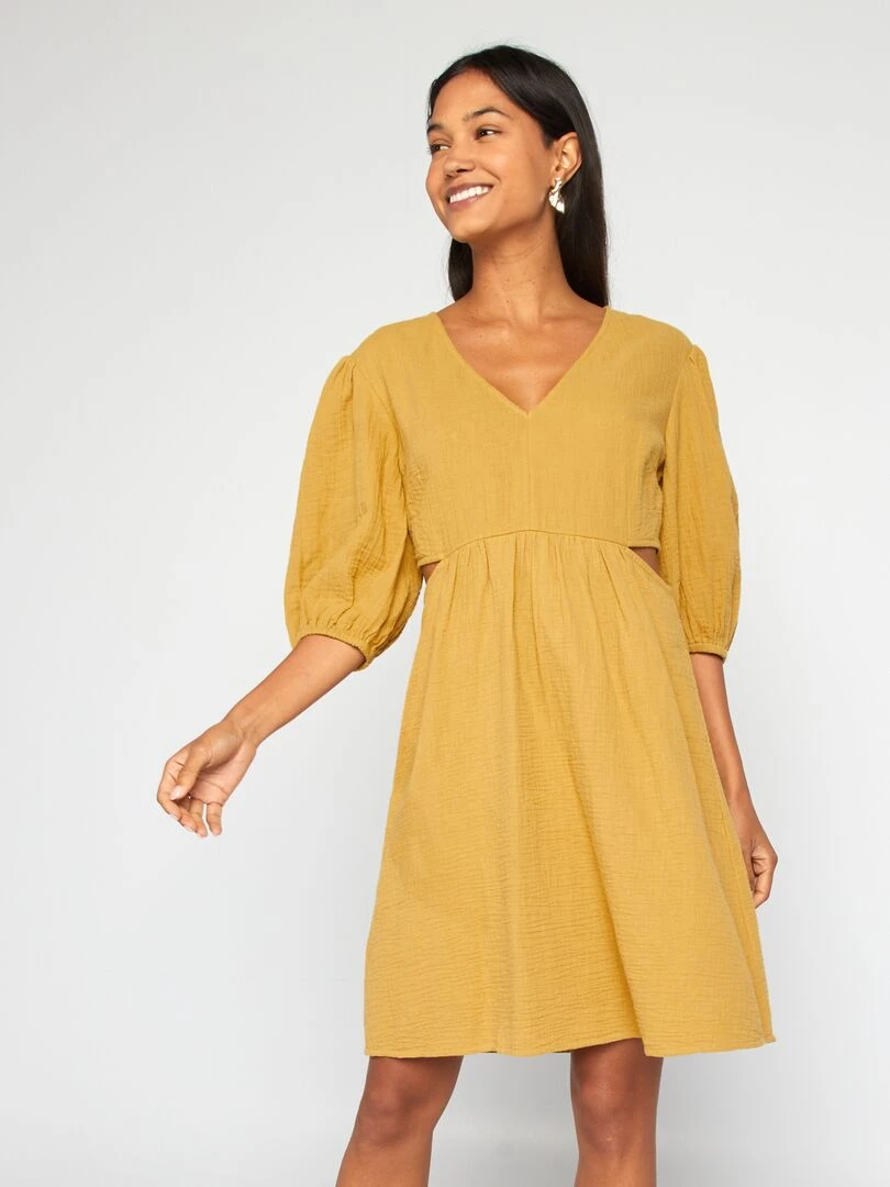 Robe en gaze de coton avec ouverture   Jaune