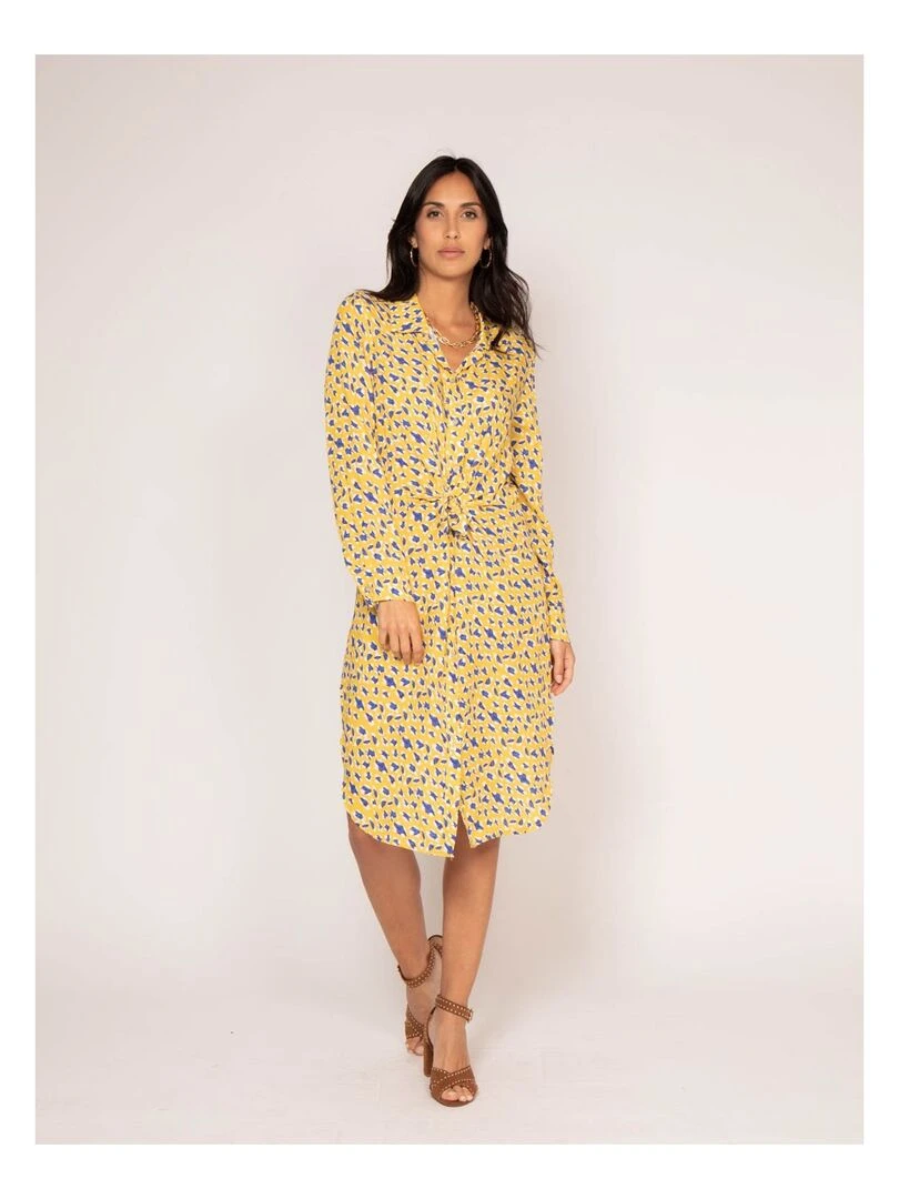 Robe chemise longue motifs IGIRL   Jaune