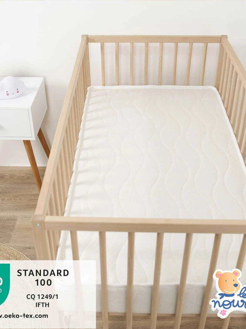 Matelas Bébé/Enfant Bamboo   70x140 cm   Déhoussable   Garantie 2 ans   Fabrication française   Blanc