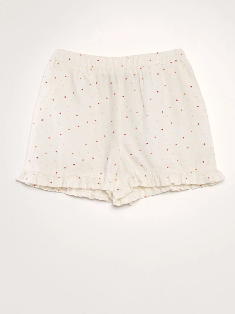 Short en lin à bords volantés Blanc