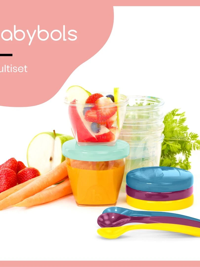 Babybols Kit XXL MultiSet 12 pots de conservation + 3 cuillères souples Babymoov Multicolore
