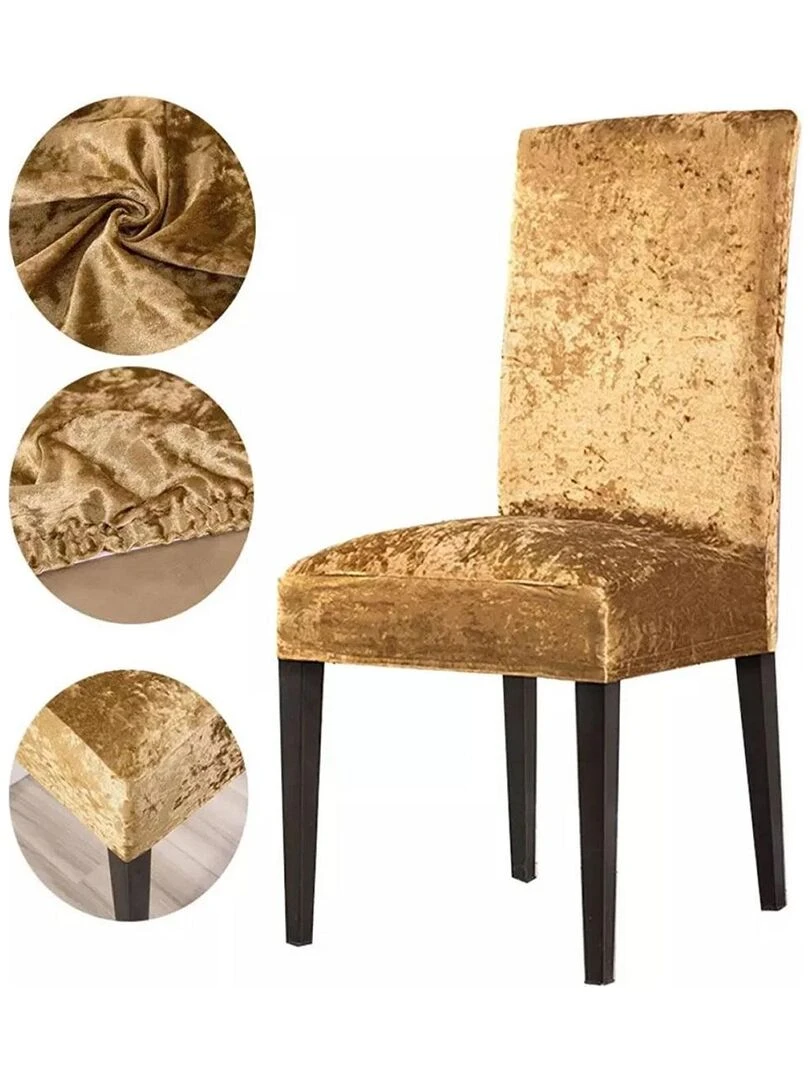 1 Housse de chaise velours Doré Doré/or