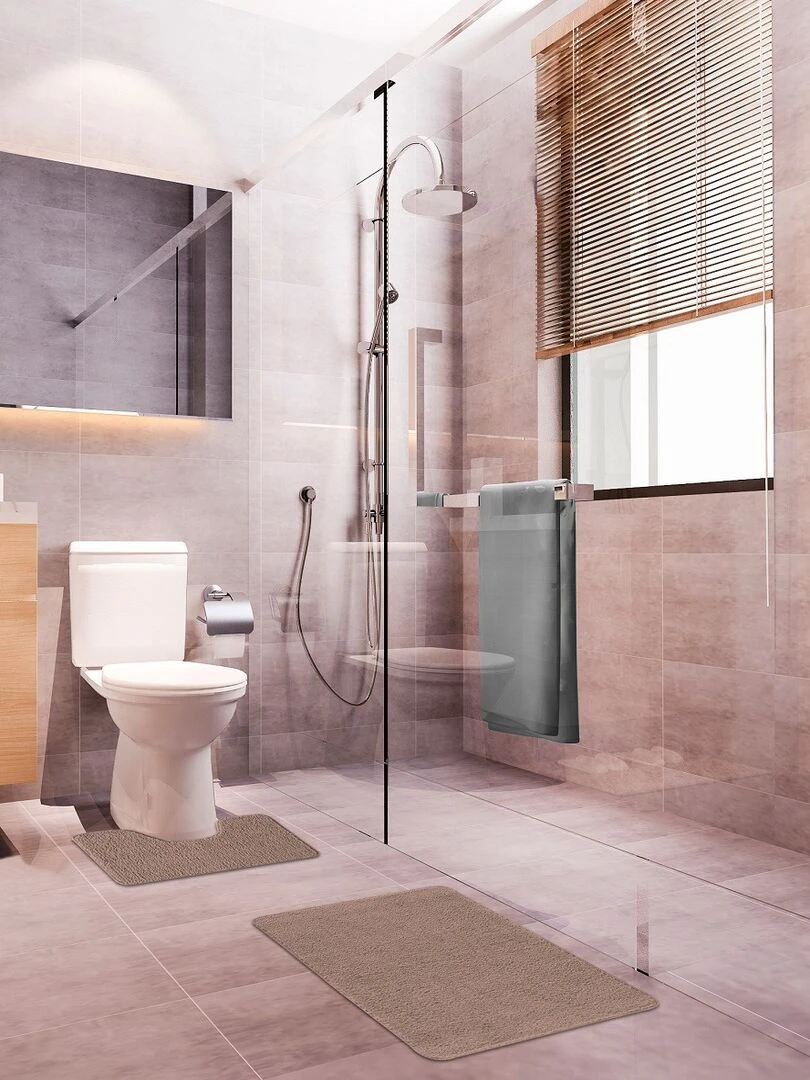 Guy Levasseur Lot de 2 tapis de bain polyester uni 50x80cm + contour 50x40cm taupe Gris taupe