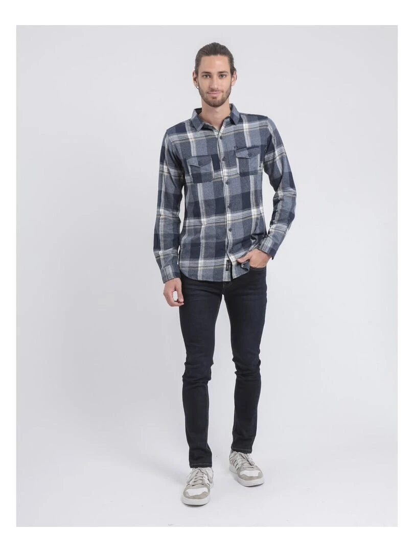 Chemise manches longues carreaux TACULA   Bleu marine