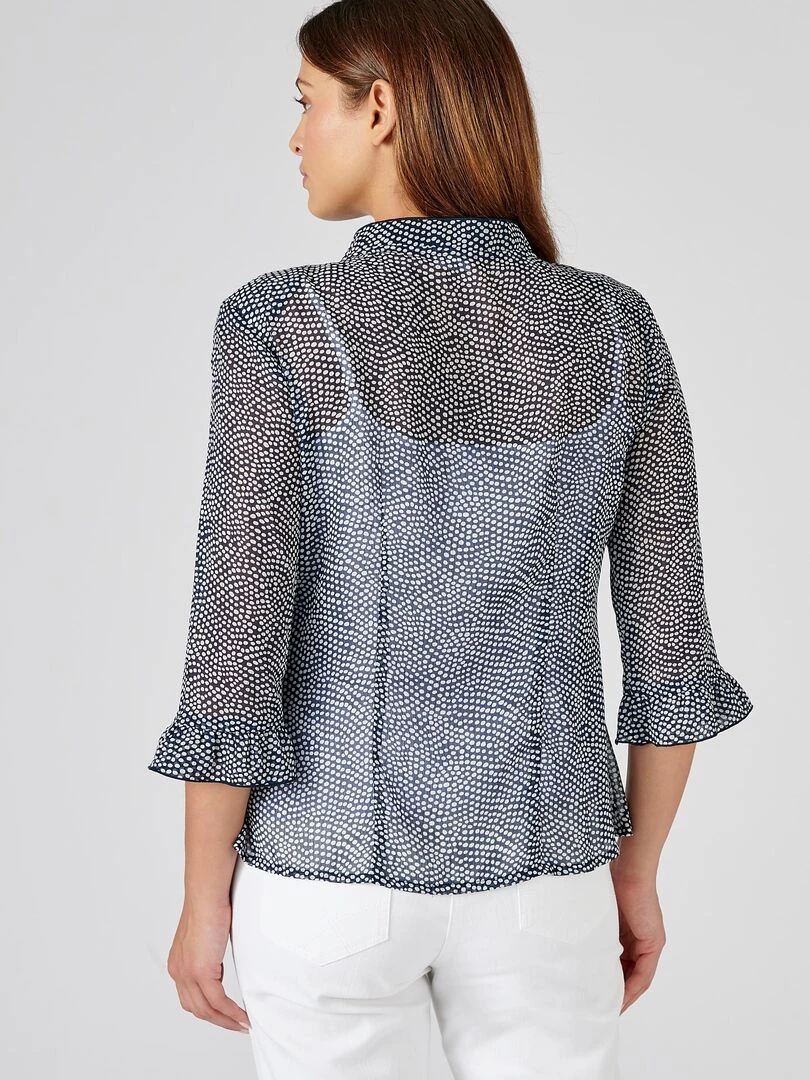 Chemisier à pois tissu crêpe   Damart   Bleu marine