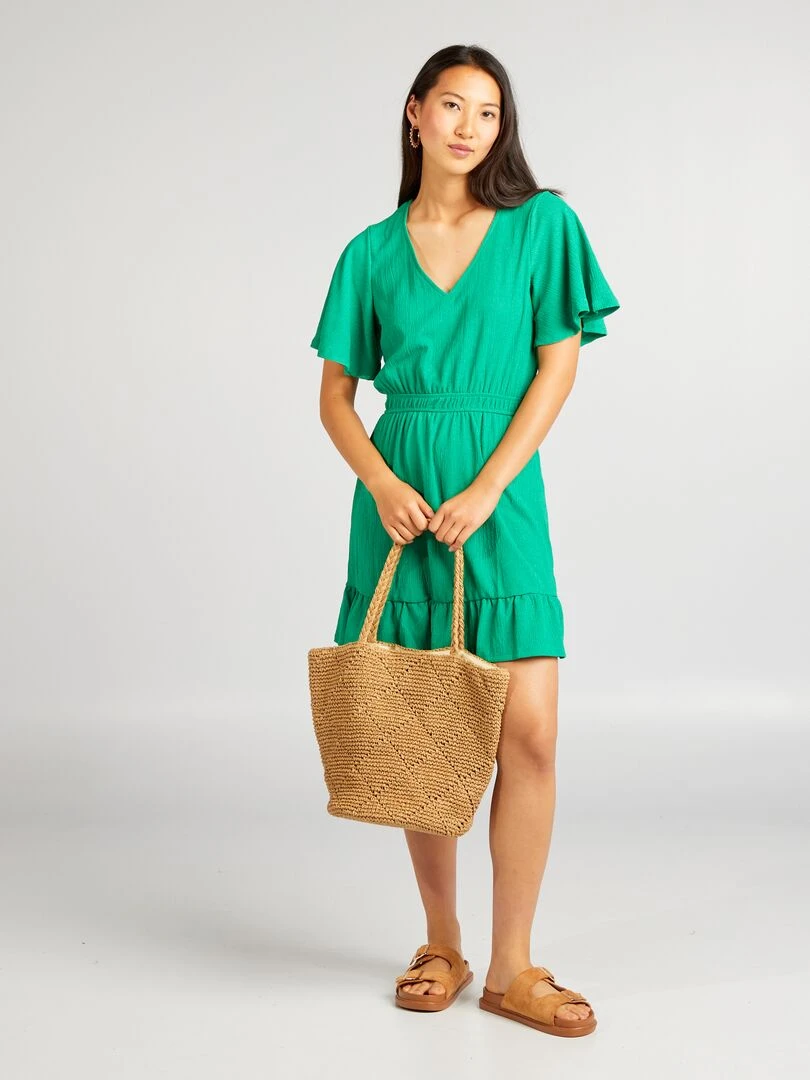 Robe courte imprimée à volant VERT