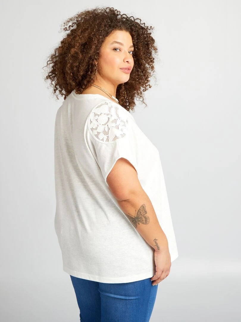 T shirt à broderies   Ecru
