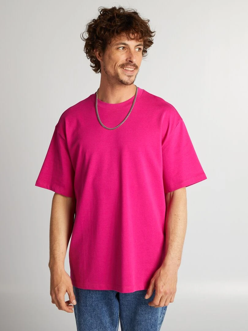 T shirt en coton uni Fuschia
