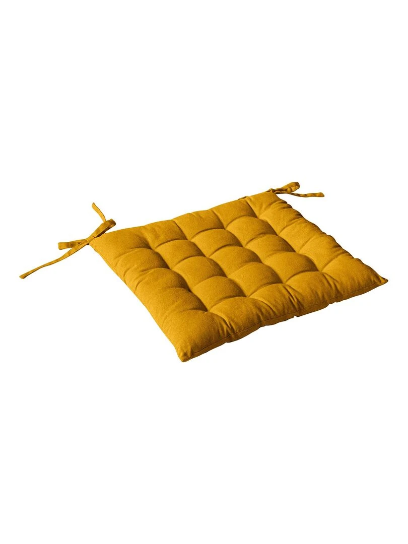 Galette de chaise piquée 16 points en coton et nouettes Jaune moutarde