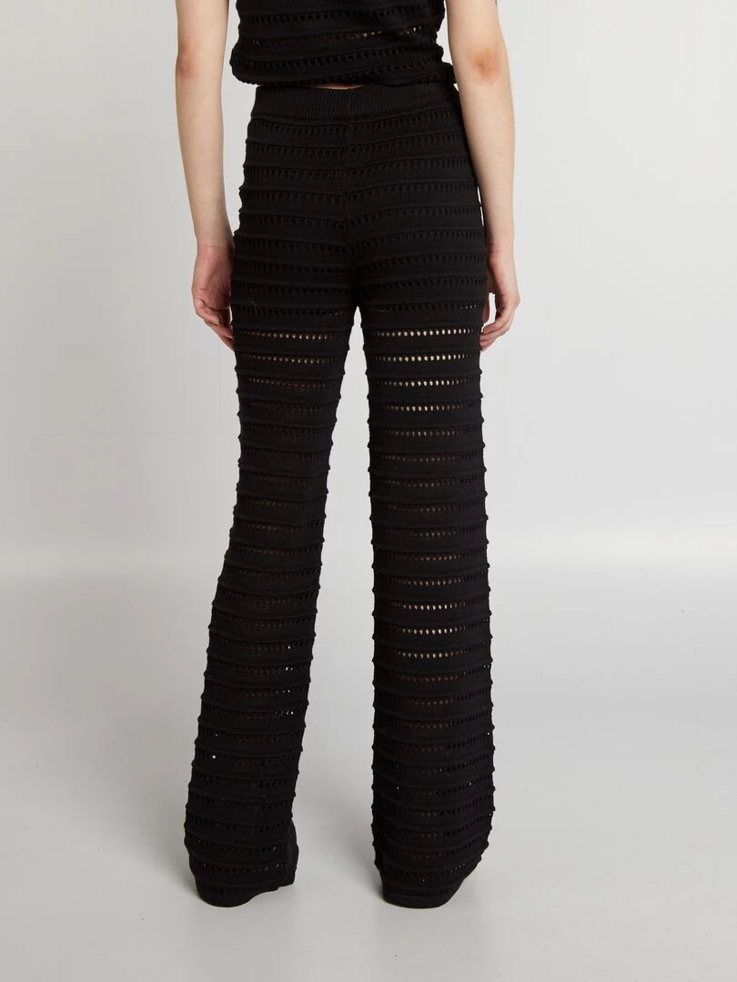 Pantalon large à taille élastiquée en maille ajourée   noir
