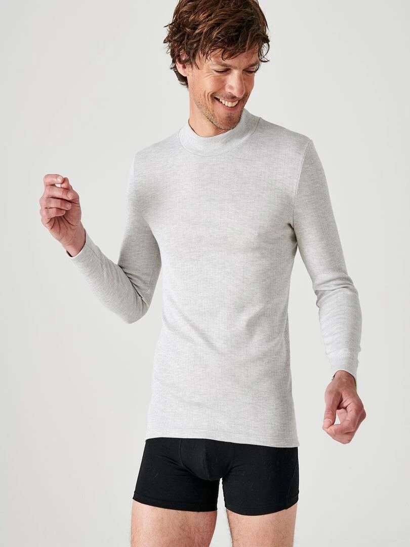 T shirt côtes molletonnées col montant Thermolactyl Damart Gris chiné